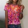 Summer Fashion Women's T-Shirt Peacock Feather 3D Printed Short Sleeve Tops Girl Loose Casual Loose Oversize Outdoor Clothing