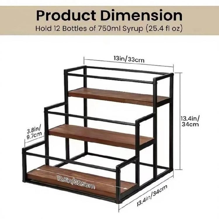 Functional Wooden Wine Rack With Metal Frame Suitable For Kitchen Counter Or Coffee Station