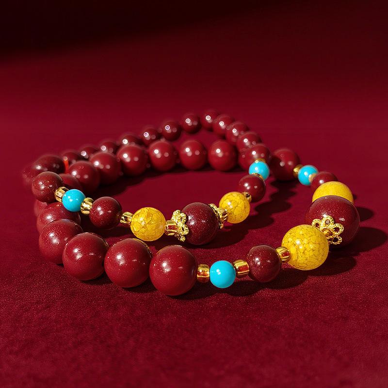 Natural Cinnabar and Realgar Turquoise Bracelet - Trendy Unisex National Style Gift