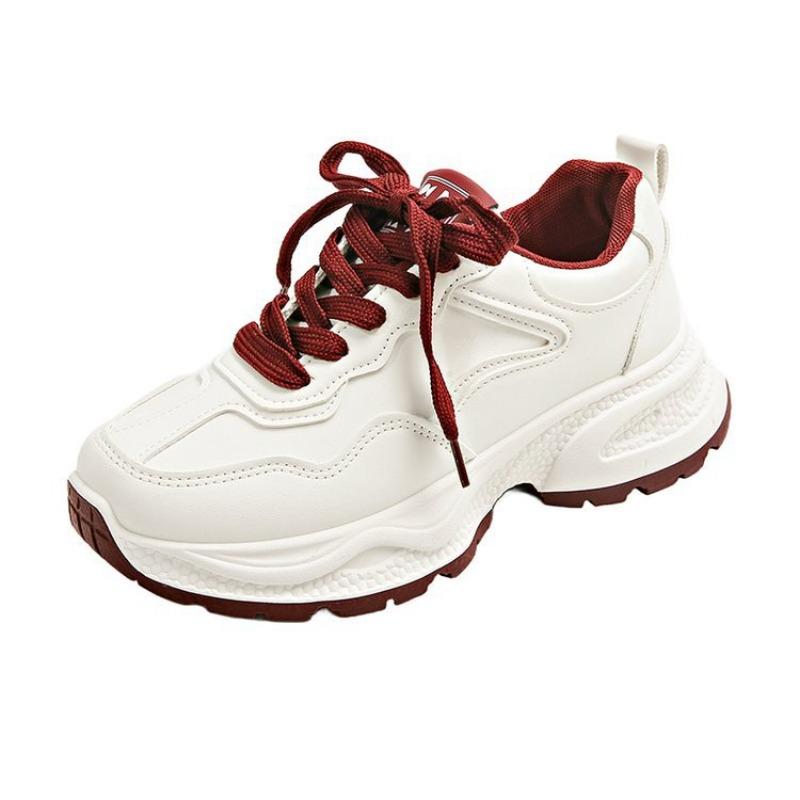 

Sports style rubber sole dad shoes women s spring new leather surface simple casual shoes student running shoes 36 красный