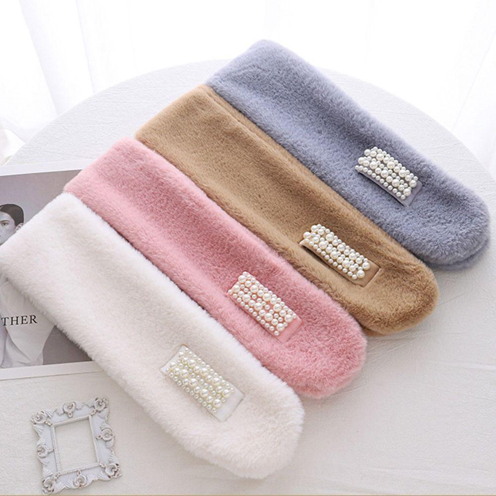 Cute Thickened Pearl Plush Scarf Soft Faux Rabbit Fur Korean Style Scarf Cross Warm Neck Warm Ring Women Girls