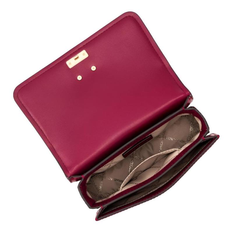 Michael Kors Brand Logo Gold Hardware Cow Leather Shoulder Crossbody Handbag Women's Rose Red