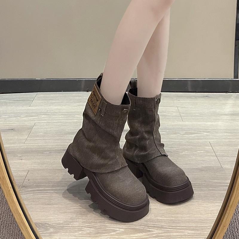 Stylish Women's Thick-Soled Martin Boots - European & American Design, Spring/Autumn 2024