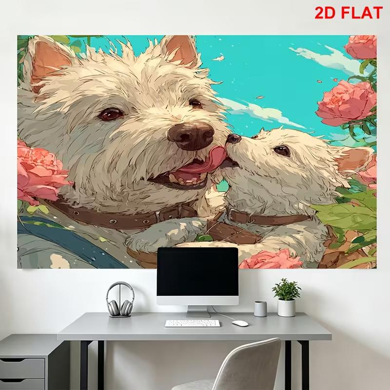 2D Flat Printing Westie Dogs Backdrop with Flowers and Sky