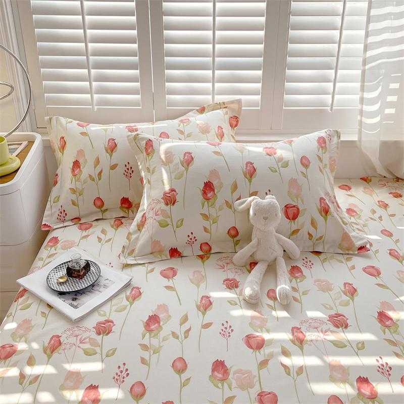 Floral Printed Bed Sheet Set Roses Design Bed Sheets Soft Breathable Fabric Flat Sheet with Pillowcases Queen Size Bedding Set