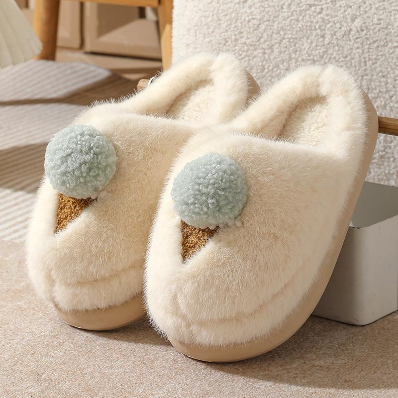 Winter new cartoon cotton slippers women's indoor thick-soled home fluffy shoes wear warm half-drag cotton shoes