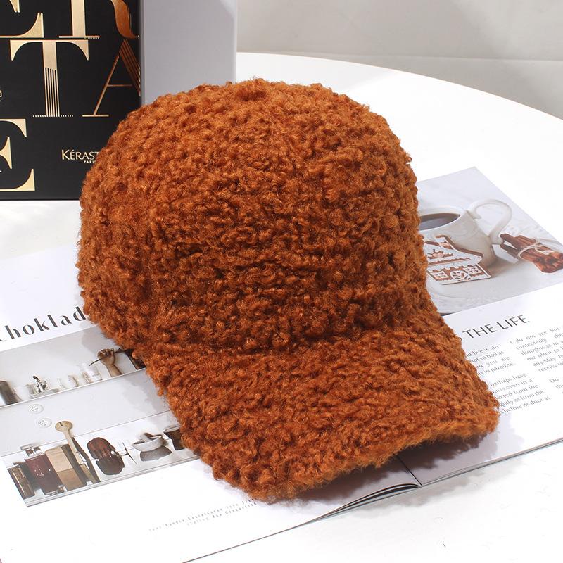 

Hat Women s Autumn and Winter Korean Style Trendy Simple Solid Color Lamb Fur Baseball Cap Fashionable Plush Warm Baseball Cap (54-60cm) Adjustable