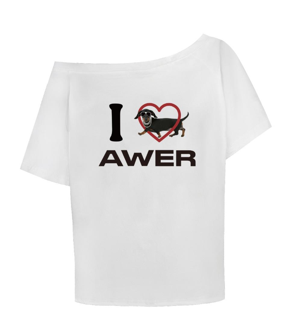 American retro shoulder sleeves fun puppy print short-sleeved T-shirt women s summer loose and thin versatile S
