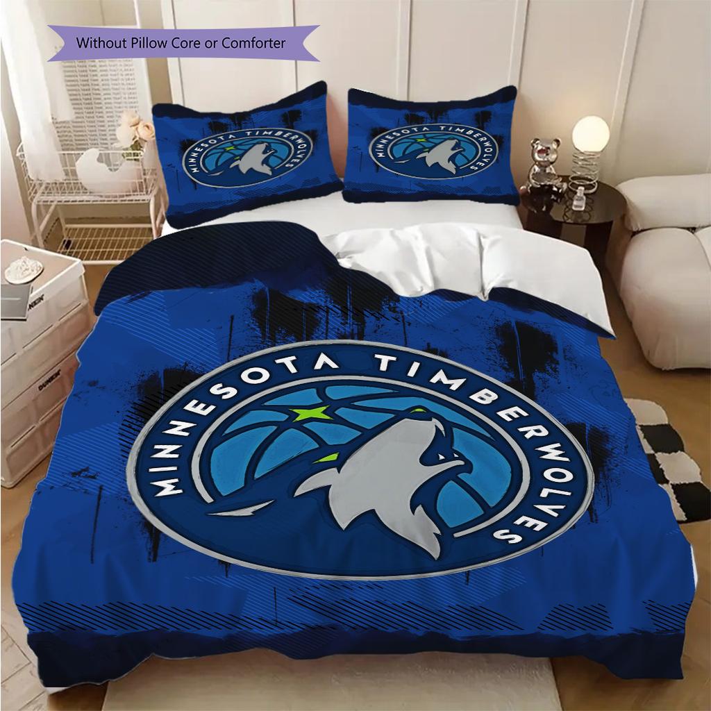 Minnesota Timberwolves Logo Three-piece set(1 * duvet cover + 2 * pillowcase, without core)Bedding set Soft and comfortable