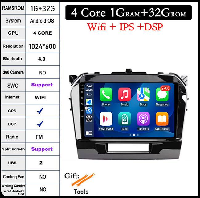 

Для Suzuki Vitara 4 2014 - 2018 Android 14 4G WIFI DSP CarPlay Autoradio Car Radio Multimidia Video Player Navigation GPS