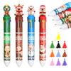 Christmas 10-Color Ballpoint Pen Santa Snowman Topper Designs Pen Multi-Color Writing Tool Fun Holiday Gift for Students Friends