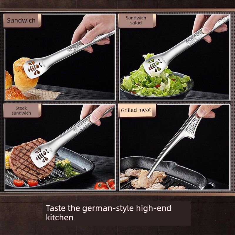 Thickened Food Tongs German-Style 304 Stainless Steel Tongs Bbq Tongs for Home Kitchen Steak Bread Grilling Tongs