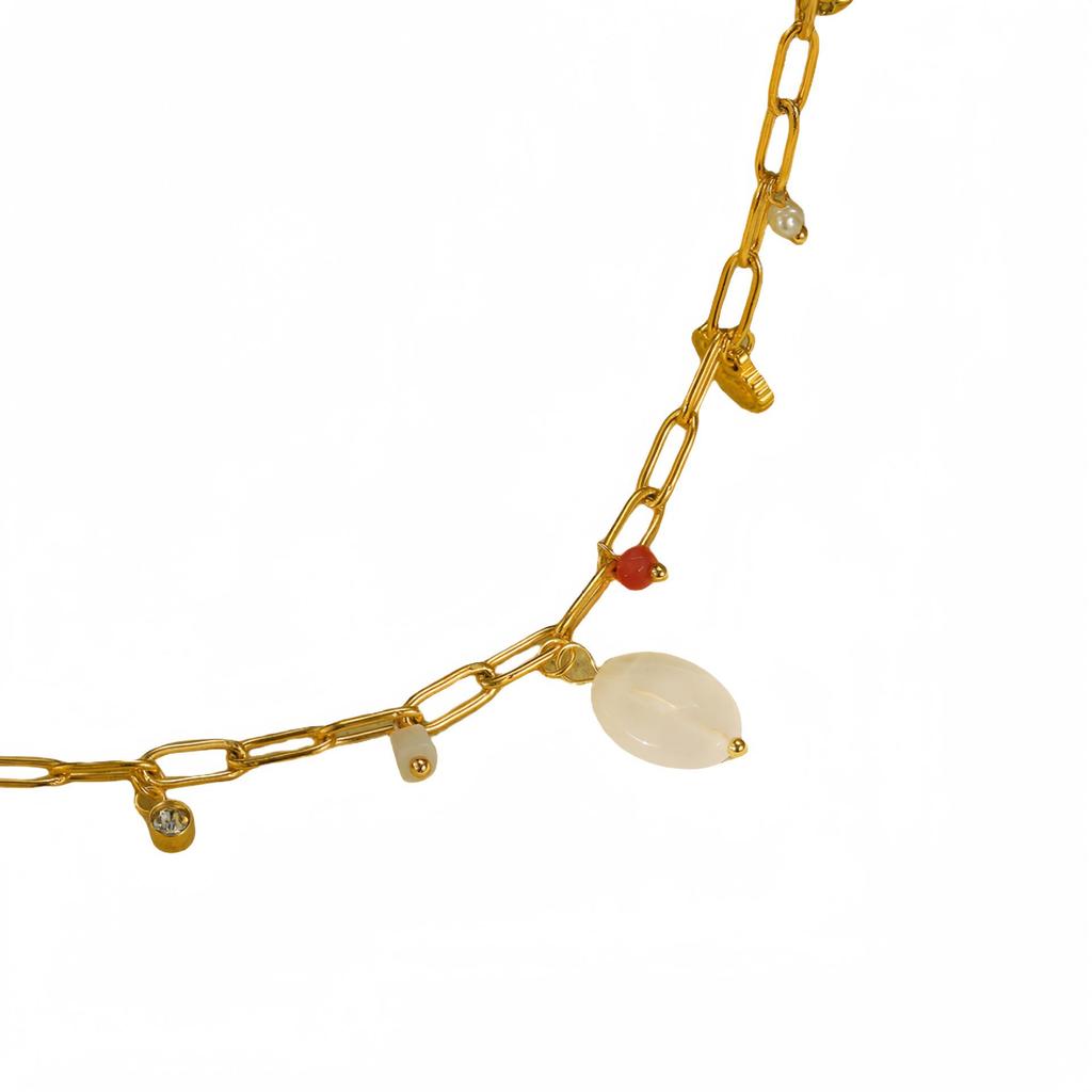 Luxury European-American Natural Stone & Pearl Stainless Steel Necklace with High-Grade Titanium Steel Pendant