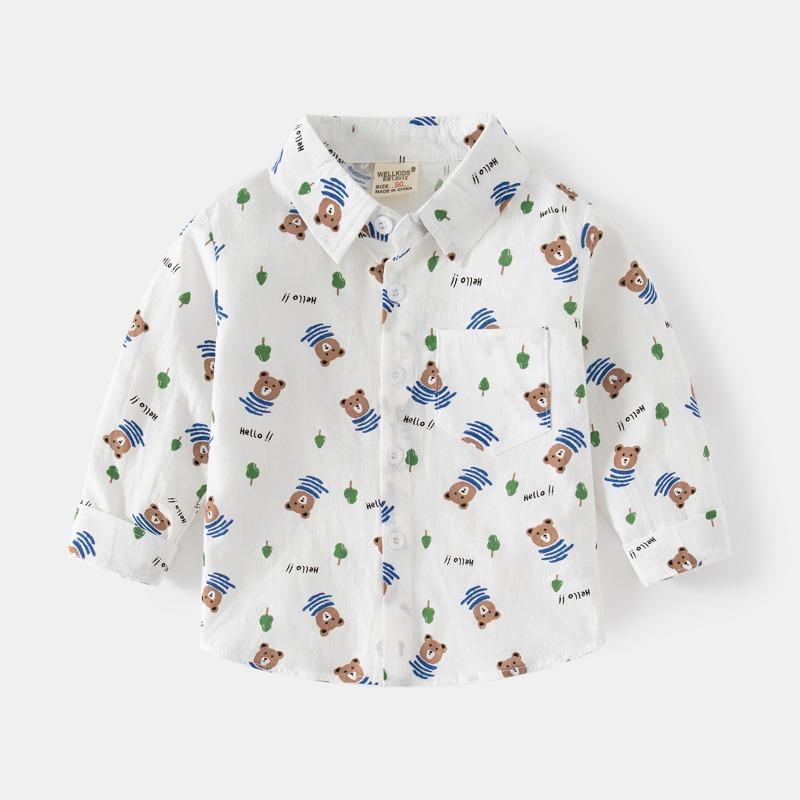Boys Casual Long Sleeve Cartoon Dinosaur Print Kids Shirt
