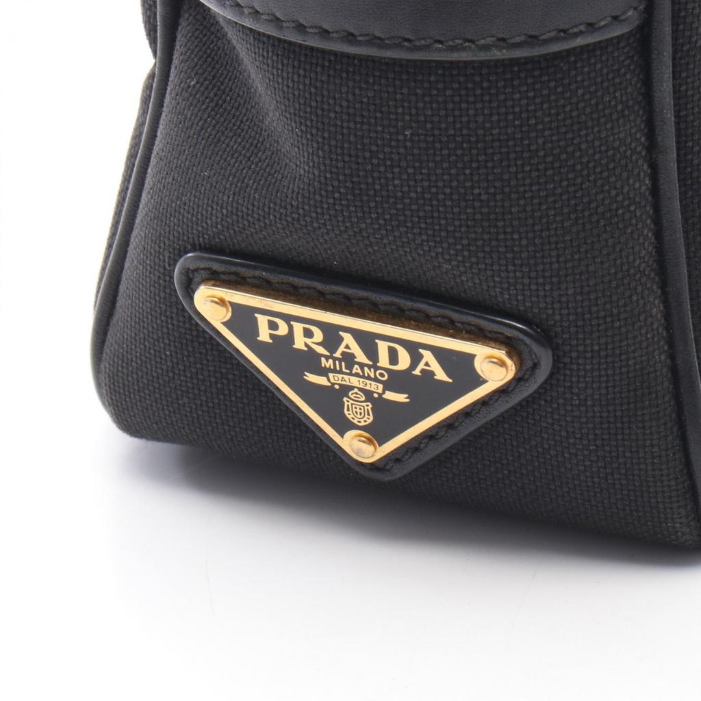Used PRADA TESSUTO SOFT CALF Shoulder Bag 1BH089 canvas leather Black Used Women