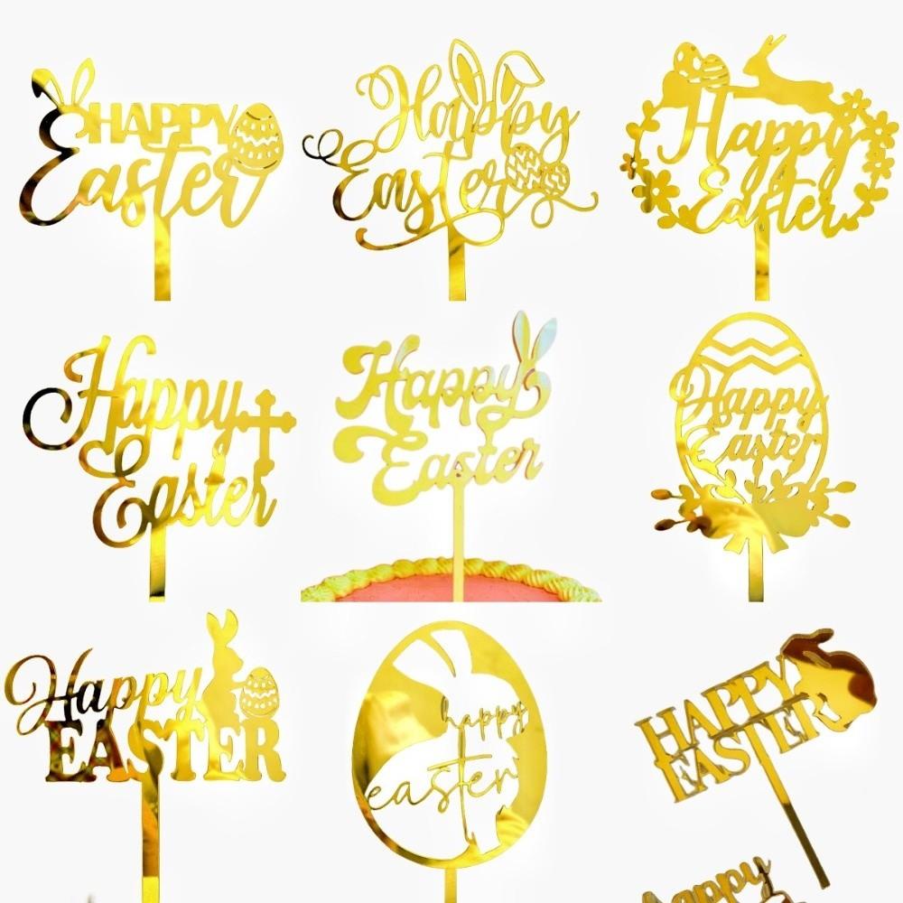Acrylic Happy Easter Cake Topper Cartoon Decorative Rabbit Cake Toppers Rabbit Egg Pattern Easter Egg Bunny Decor