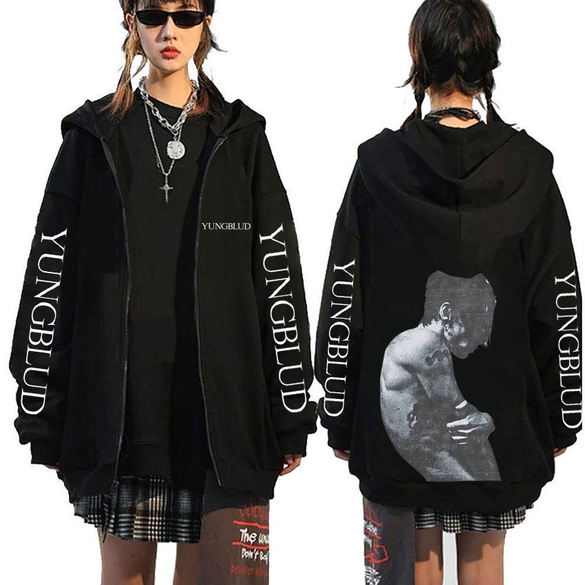 Singer Yungblud Black Hearts Club Zipper Hoodie Male Fleece Cotton Zip Up Hoodies Men Women Rock Vintage Oversized Zip Up Jacket