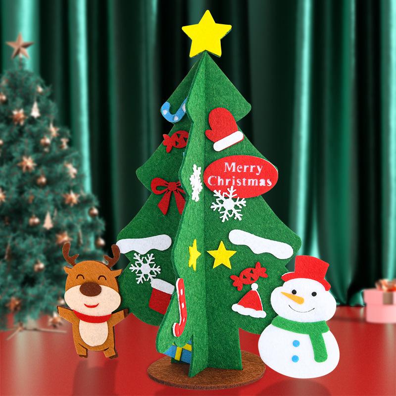 Children’s Handmade Mini Non-woven Christmas Tree Ornament with Silk Flower - Kindergarten Decoration Gift Pack
