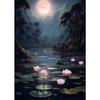 Vintage Traditonal Chinese Style Lotus Flower Pond Moonlight Landscape Art Poster Canvas Painting Wall Prints Picture Home Decor