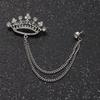 British Style High-end Maple Leaf Brooch with Rhinestone Chain Fashion Vintage Tassel Badge Lapel Pin for Men's Suit Accessories