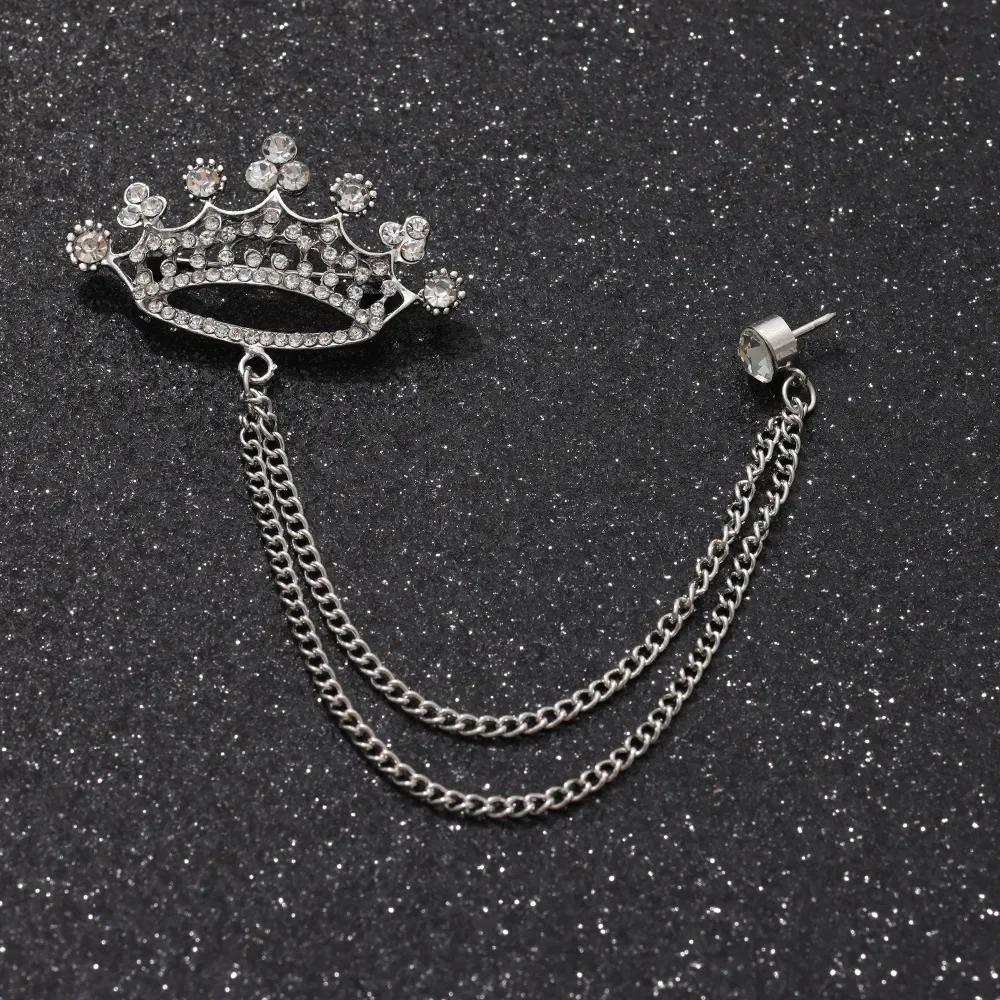 British Style High-end Maple Leaf Brooch with Rhinestone Chain Fashion Vintage Tassel Badge Lapel Pin for Men's Suit Accessories