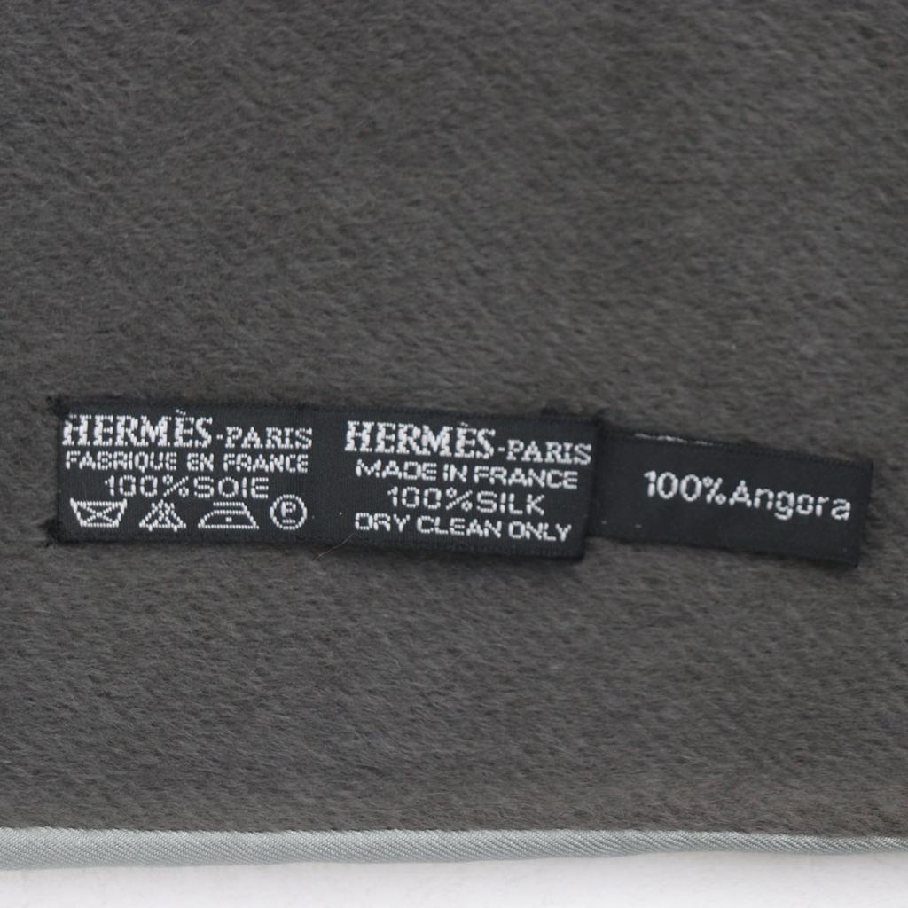 Great HERMES Scarf All-over print reversible scarf with fringe gray silk mens Used