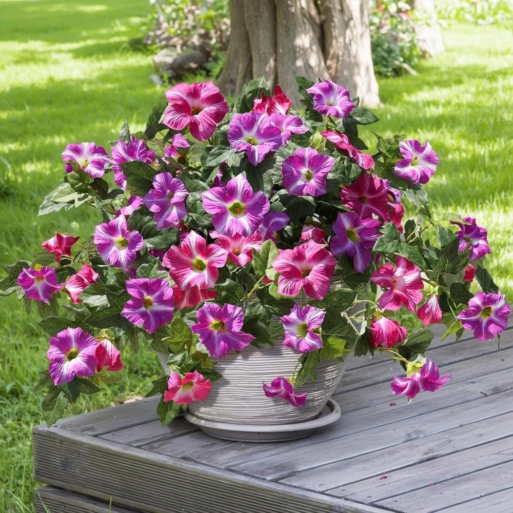 UV Resistant Simulated Leaf Vines Realistic Faux Petunias Artificial Petunias Flowers  Balcony