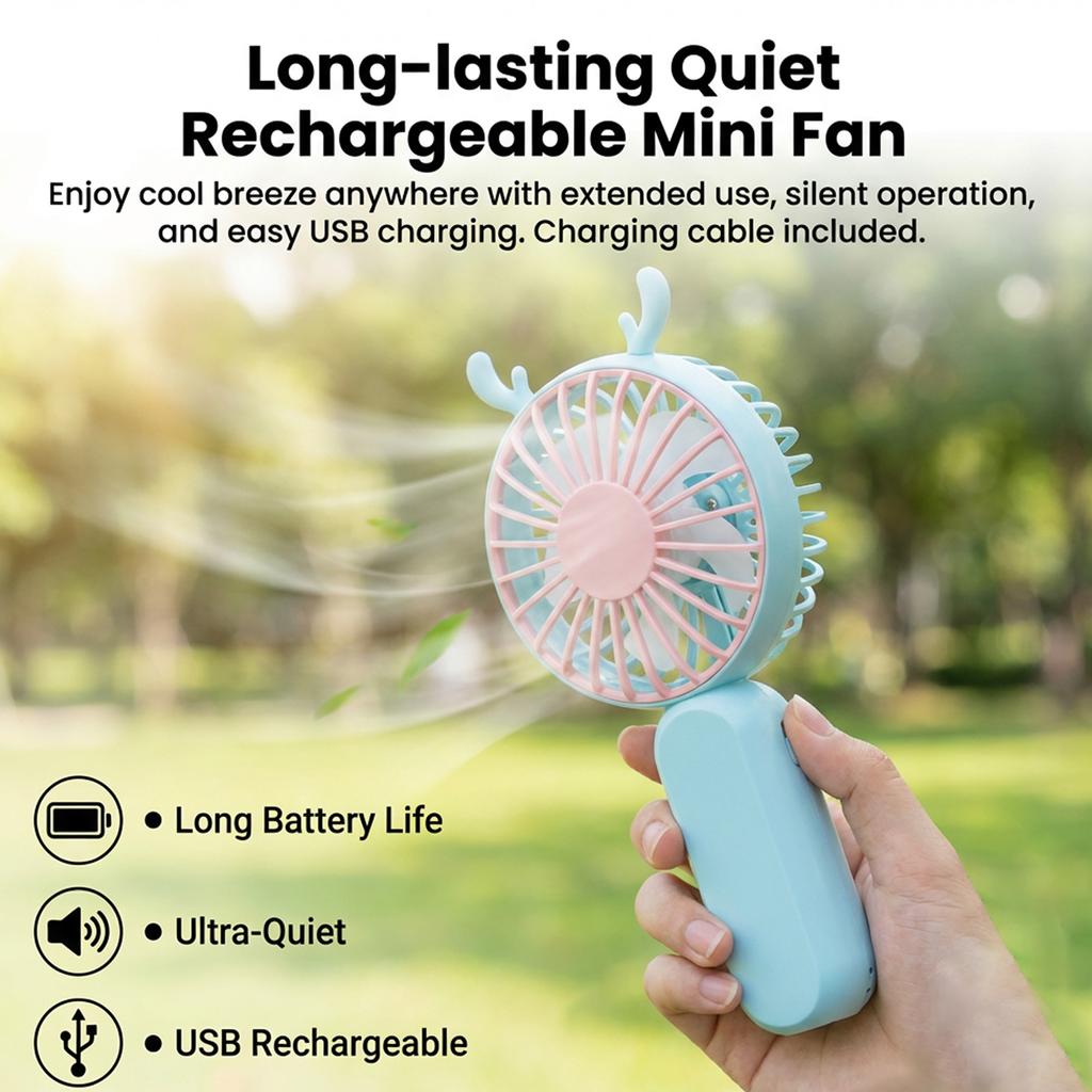 Mini USB Handheld Fan Rechargeable Portable For Student Dormitory Use ABS Material Adjustable Wind Speed