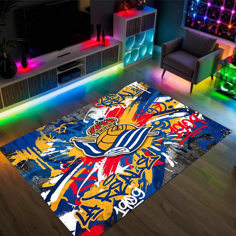 Real Sociedad FC Design Crystal Velvet Carpet Cozy Non?Slip Printed Rug For Bedroom Living Room Entrance