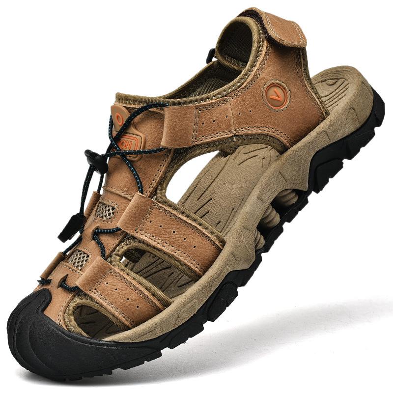 Men's Sandals Fashionable New Summer Outdoor Non-Slip Soft Bottom Authentic Leather Toe Box Casual Youth Beach Shoes