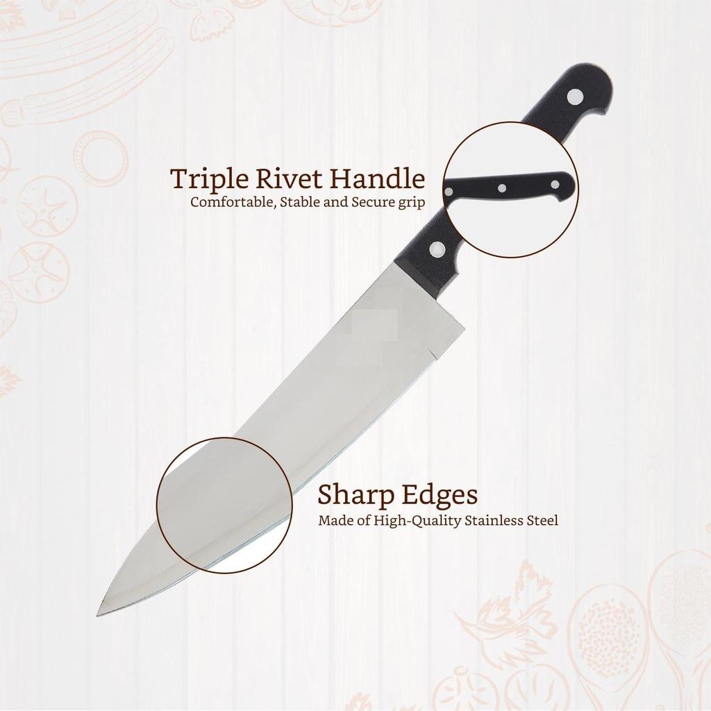 Kochmesser aus Edelstahl | Griff mit dreifacher Vernietung (Silber)