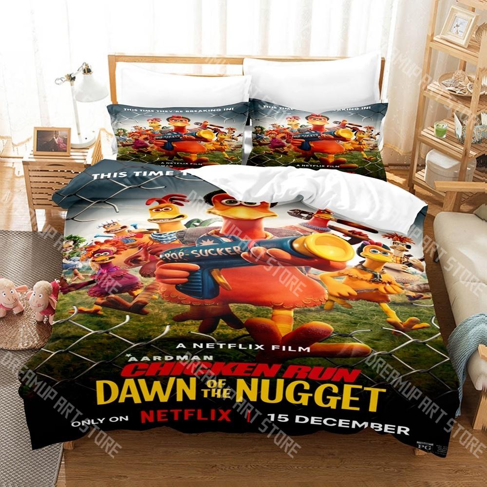Set de așternuturi de pat cu desene animate Fashion Chicken Run Single Twin Full Queen King Size Set de așternuturi pentru camera copiilor Seturi cu husă de pilotă Set de cearșafuri