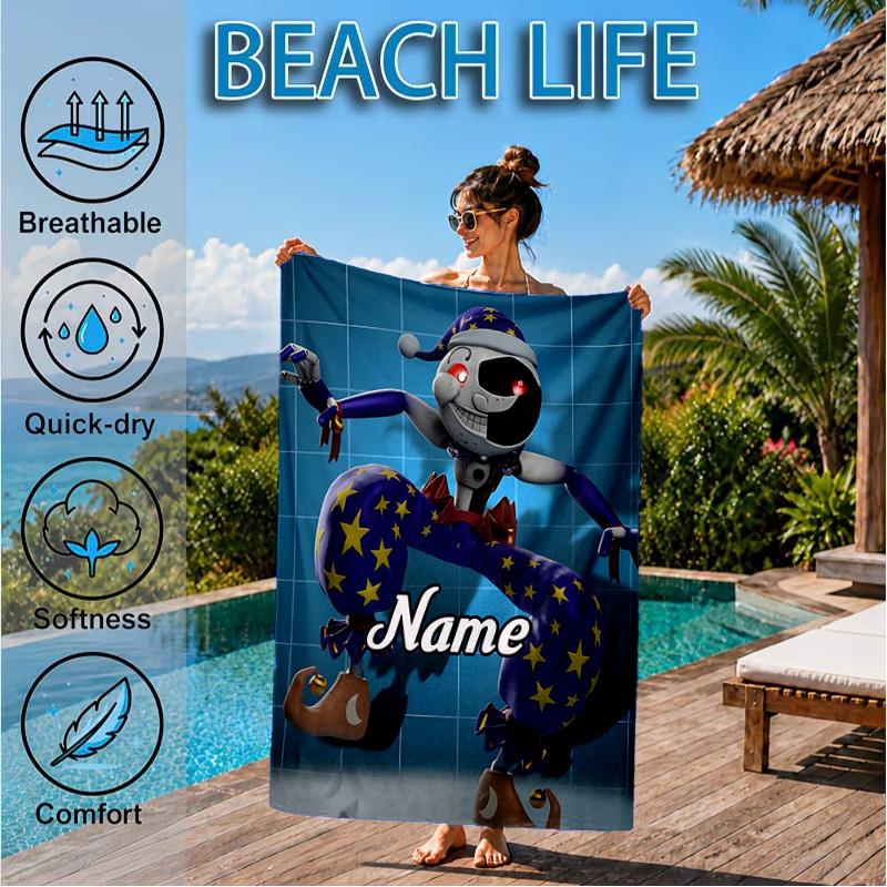 Custom Name Daycare Star Adventure Heart In Space Adventure Microfiber Beach Towel, Lightweight for Summer Travel, Swimming Pool Fan Gift