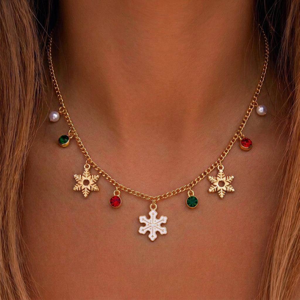 Christmas Imitation Pearl Choker For Women Xmas Gingerbread Man Snowman Bell Elk Pendant Necklace New Year Party Jewelry Gift