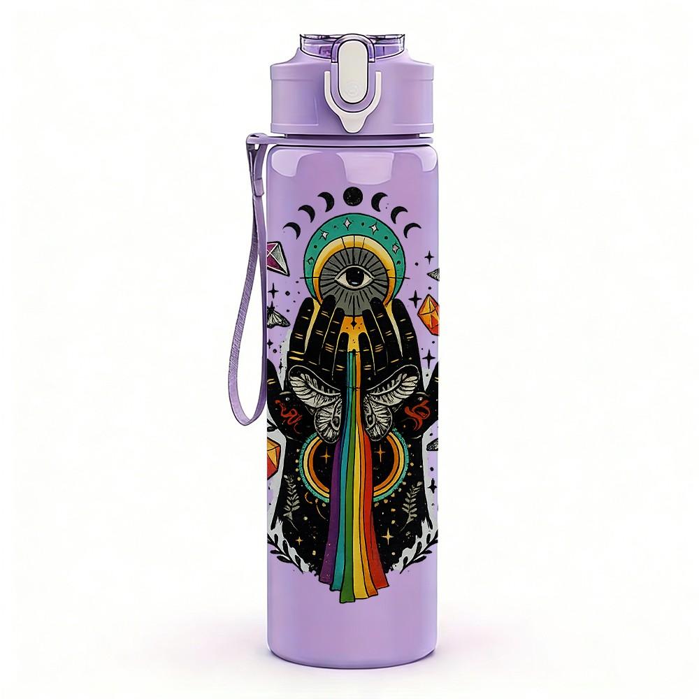 1PC Rainbow Witch Woman Art Print 750ml Color Plastic Sports Water Bottle Leakproof Flip Straw Lid Suitable for Sports Office Home Use
