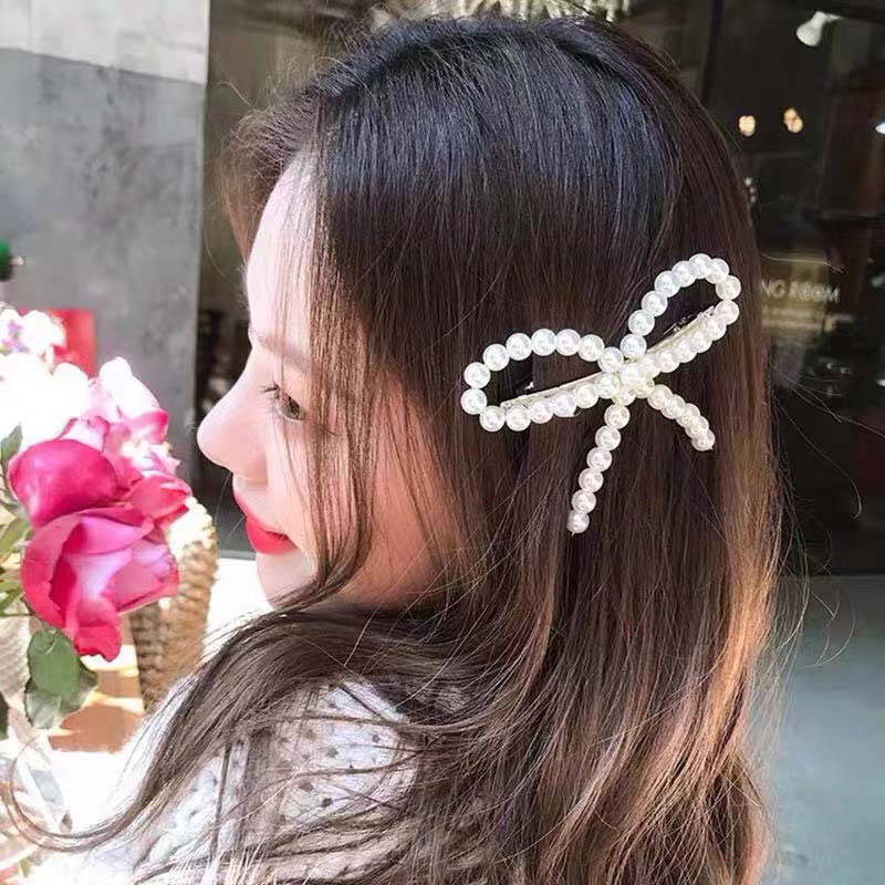 Y2K Korean White Pearl Bowknot Hairpin Hair Clips for Women Girl Elegant  Fashion Geometric Hair Barrettes Hair Accessories