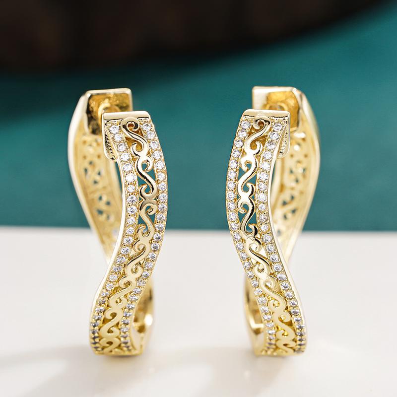 Xiaomi Huitan Hollow Out Design Women Hoop Earrings Engraved Design Elegant Party Accessories Luxury Jewelry Gold Color Inlaid Shiny CZ