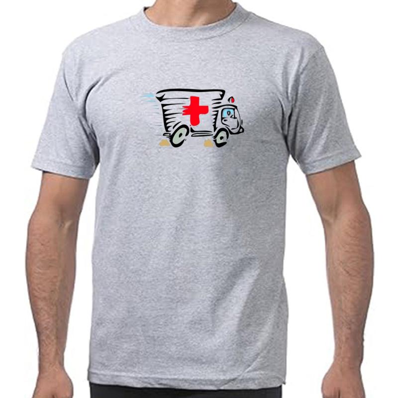 Popular Ambulance Van Cartoon Art Design Men Tops Tees T-shirt 100% Cotton Funny Simple Style Clothing