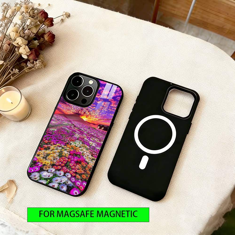 

Flower Sea Phone Case For iPhone17,16,15,14,13,12,11 Plus,Pro Magnetic with Magsafe Wireless Charging iPhone11ProMax
