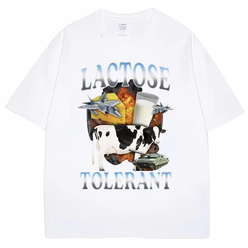 Lactose Tolerant Funny Milk Print T Shirt Unisex Women Retro Fashion Short Sleeve 100 Cotton Summer Casual Humor T Shirts Gifts
