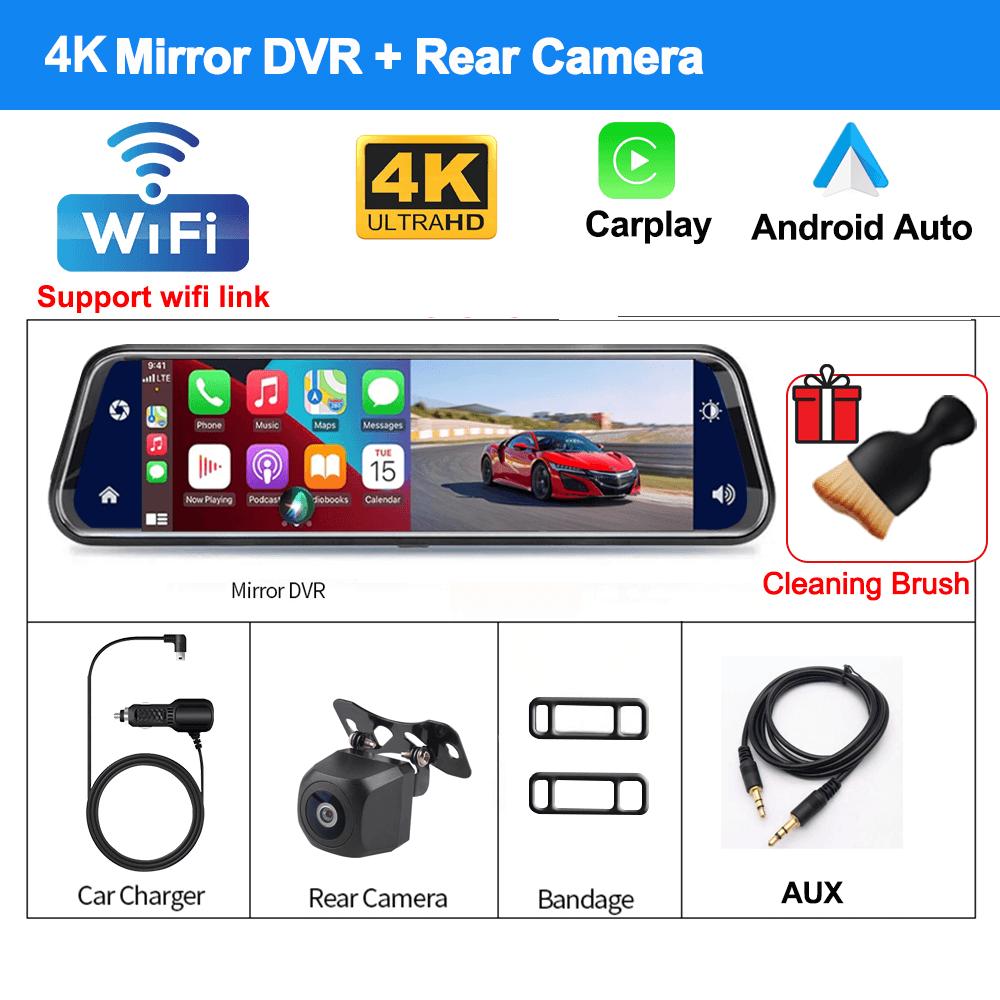 4K Front or Rear Camera 1080P Wireless Carplay Android Auto 9.66" Mirror Dash Cam for Car Dvr Video recorder Car Assecories