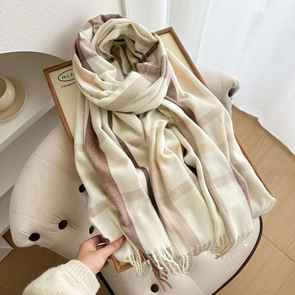 Women Winter Knitted Scarf Headscarf Lady Men Casual Double Sided Plaid Tassel Scarve Male Foulard Wrap Shawl New Unisex Korean