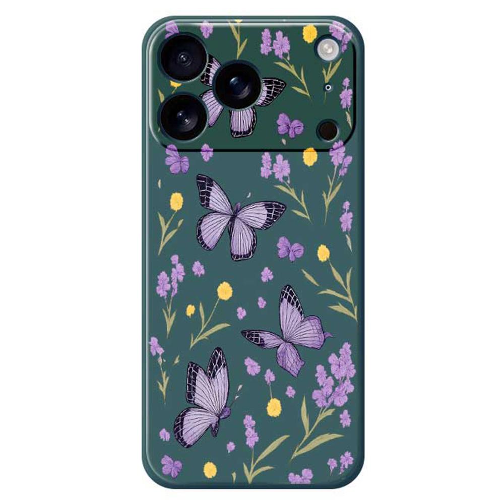 For iPhone 17 Pro Case Purple Butterflies Pattern Printing Straight Edge TPU Phone Back Cover