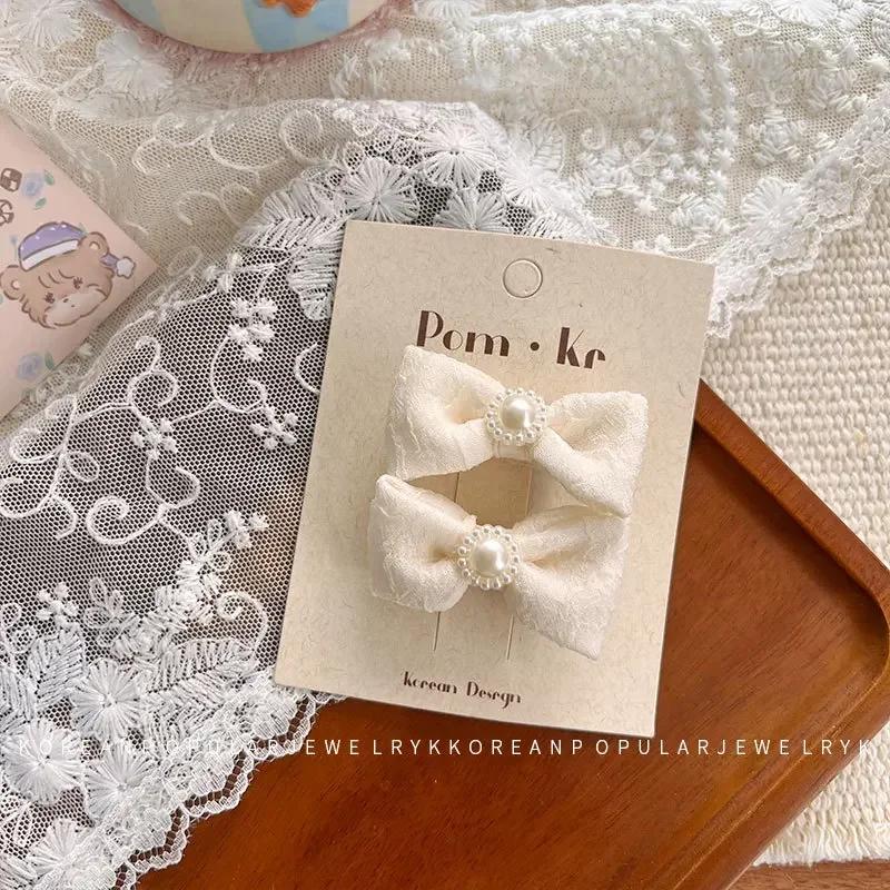 2pc/set Cute Princess Hair Clip for Toddler Exquisite Lace Bow Peal Baby Bang Side Clip Cute Kids Hair Pin Headwear Accessories
