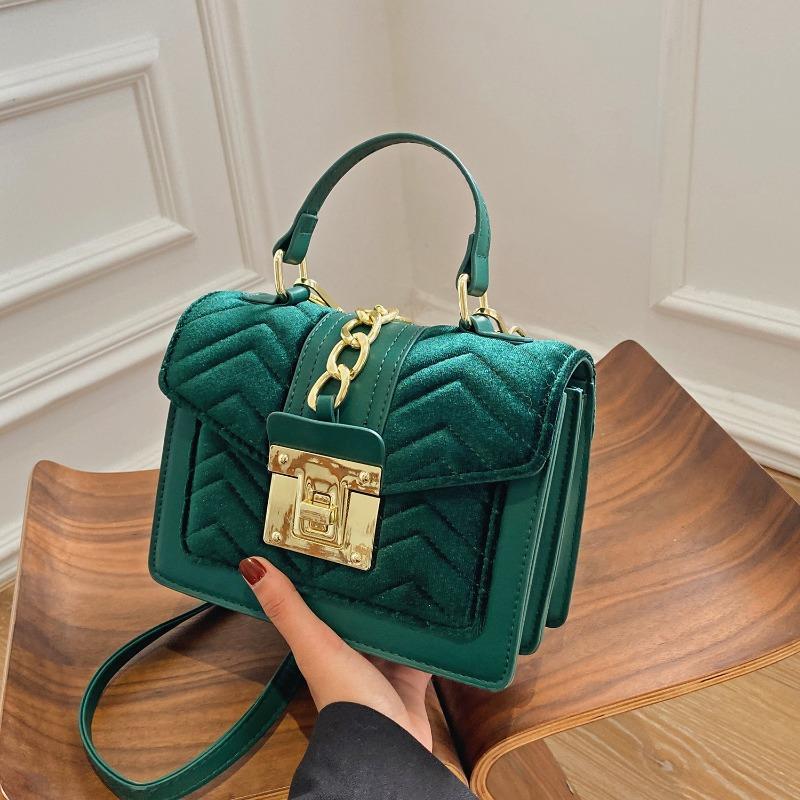 velvet handbag women's new light luxury small square bag niche design portable oblique span bag