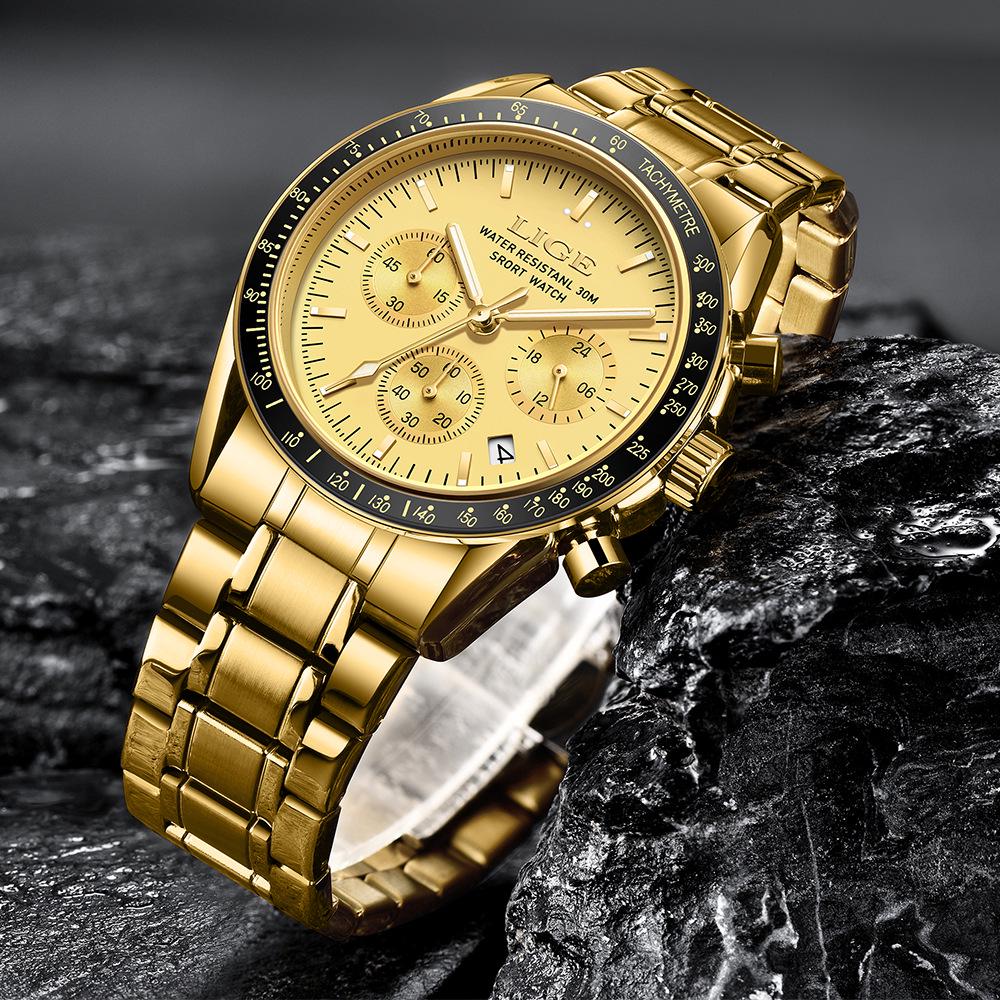 LIGE Elegant Men's Multifunctional Waterproof Wristwatch with Luminous Quartz & Calendar 89137