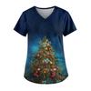 Ladies' Fashionable V-neck Pocket Short Sleeved Christmas Tree Printed Caregiver Uniform