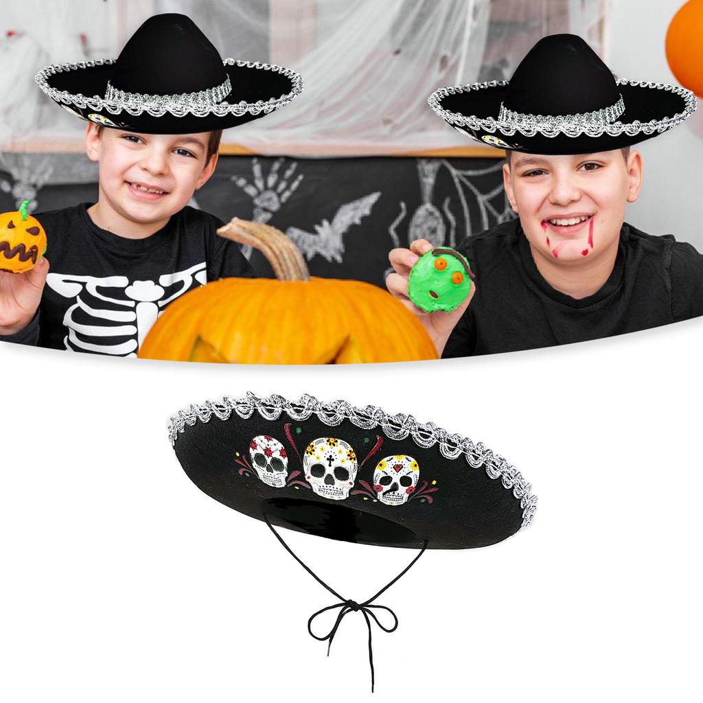 Breathable Mexican Hat for Kids with Skull Pattern for Comfortable and Sun Safety Sombrero Hat for Dia De Muertos