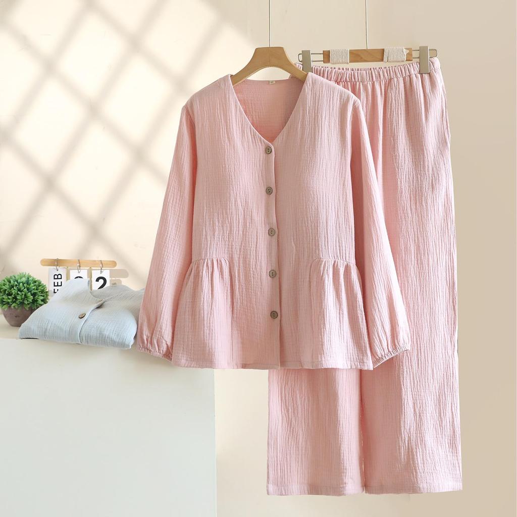 Women's Cotton Pajama Set: Padded, Long Sleeve & Pants, Pocketed, Spring/Autumn Wear