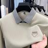 Men's Polo Shirt Contrast Color Lapel Long Sleeve T-Shirt Autumn Exquisite Print Top Casual Business Menswear